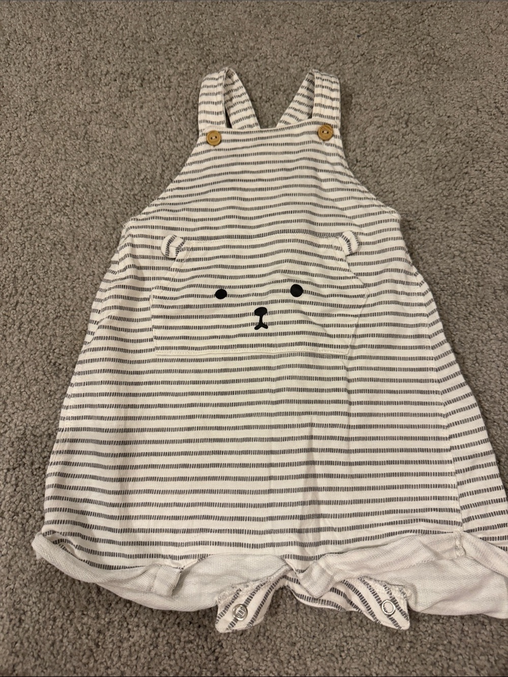H&M White & Gray Striped Bear Pocket Romper